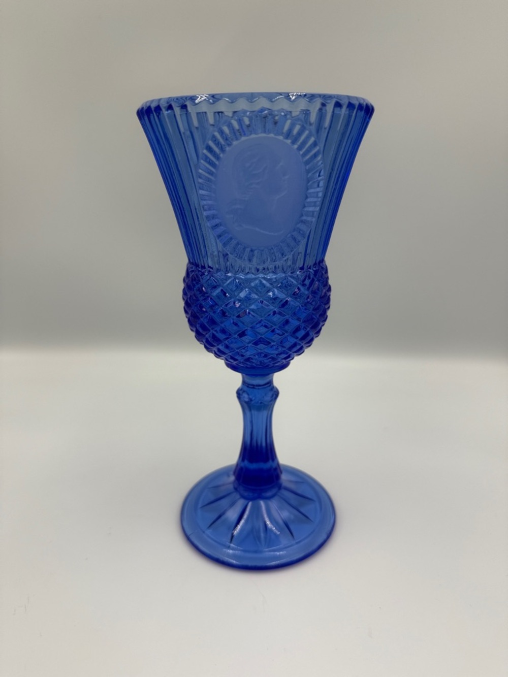 Avon George Washington Cobalt Blue Patterned Goblet Glass Vintage